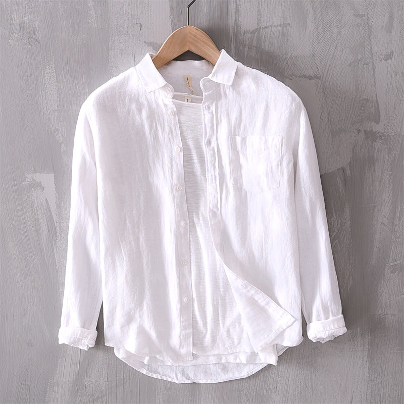 Cotton And Linen Men's Long-sleeved Casual Shirt