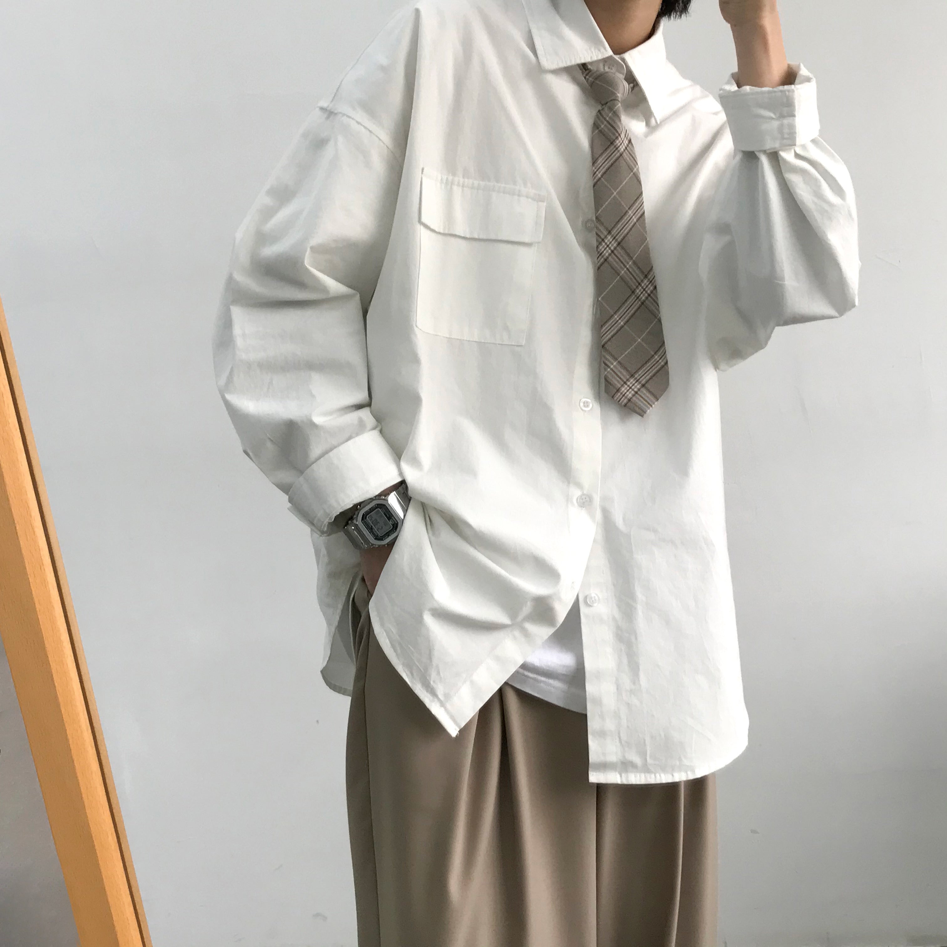 Japanese-style Retro Solid Color Long Sleeve Shirt