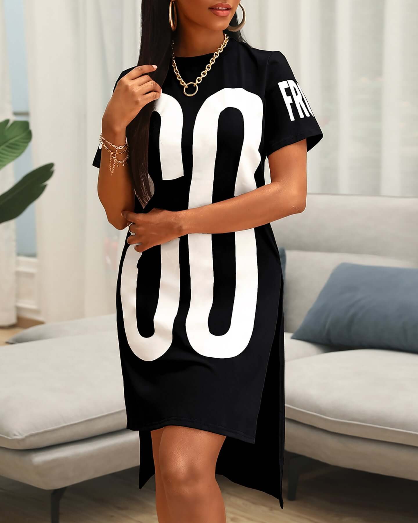Ladies Letter Print T-shirt Dress