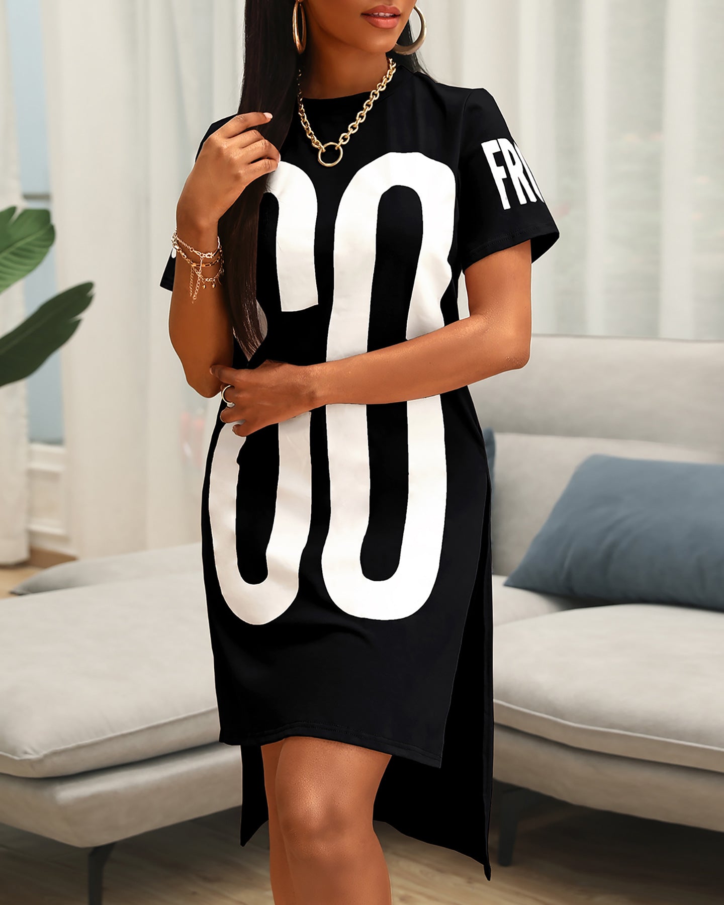 Ladies Letter Print T-shirt Dress