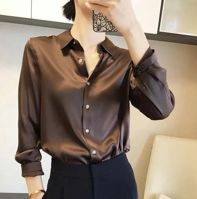 Women's High-grade Green Satin Shirt