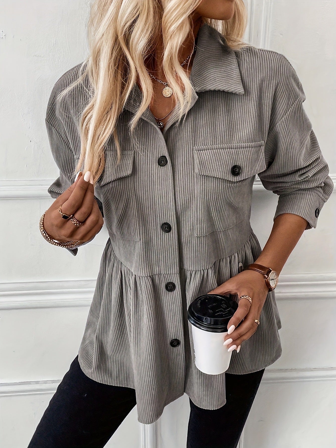 Casual Doll Shirt Coat Corduroy Shirt For Women