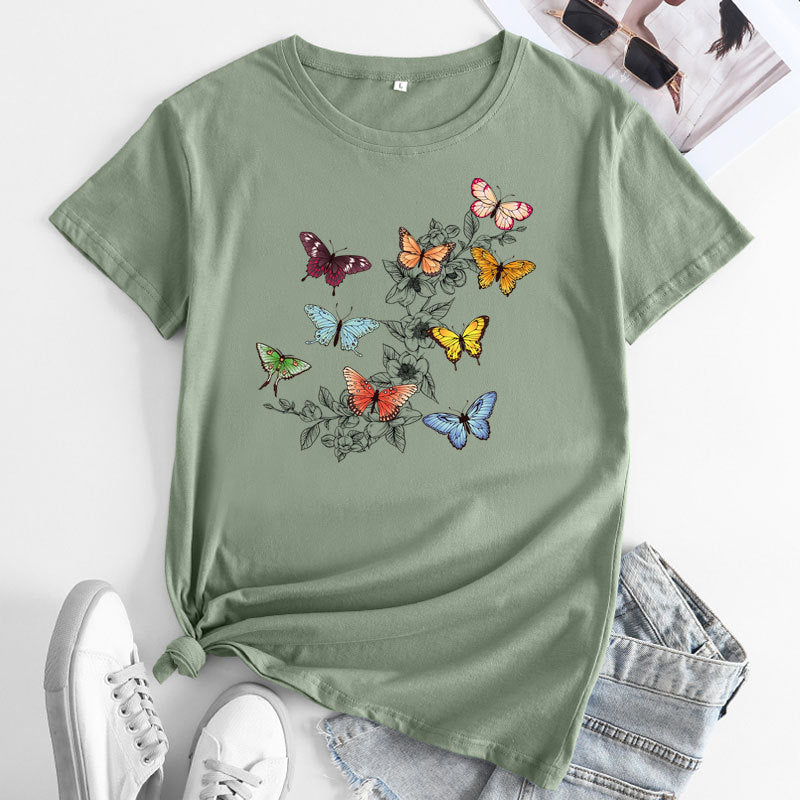 Butterfly Print Love Cotton Short-sleeved T-shirt For Women