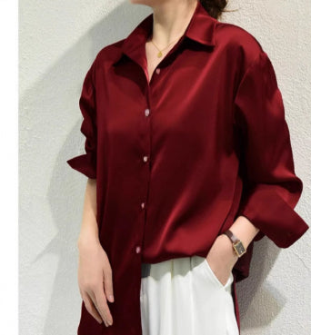 Women's High-grade Green Satin Shirt