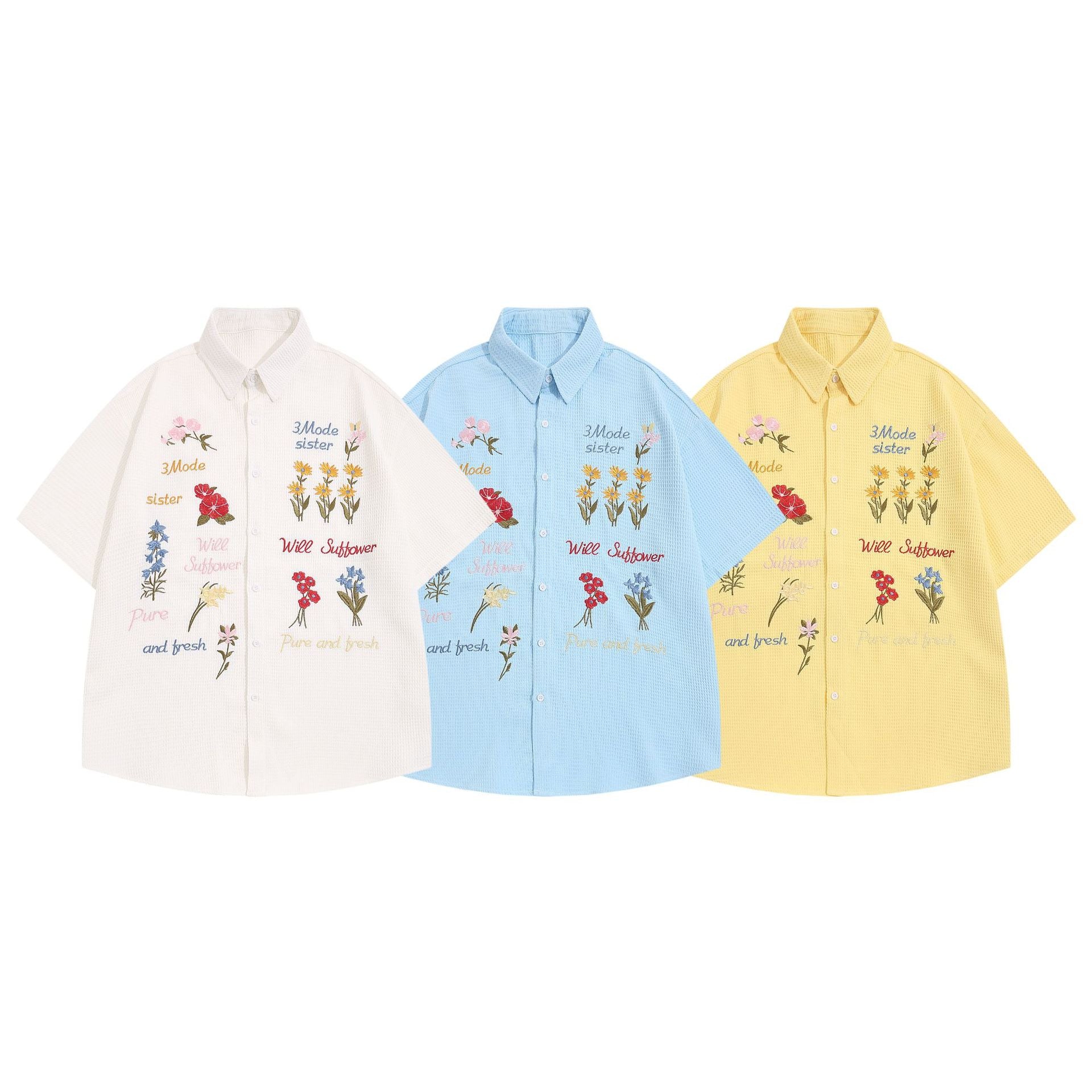 Retro Bear Embroidery Short Sleeve Plaid Shirt Summer Clothing