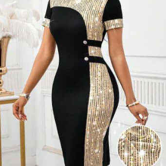 Womens Plus-Size Elegant And Stylish Sequin Sexy Bodycon Dress