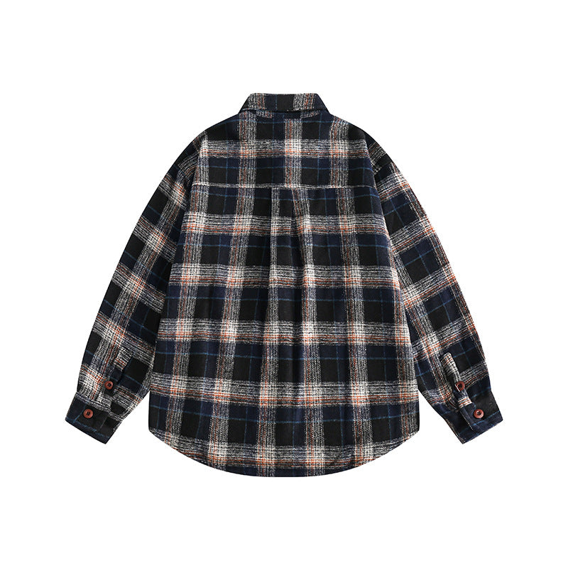 Color Matching Plaid Pocket Decorative Lapel Shirt
