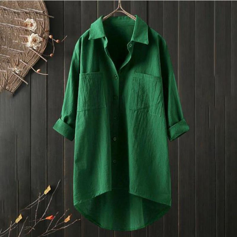 Casual style solid color shirt cotton and linen shirt