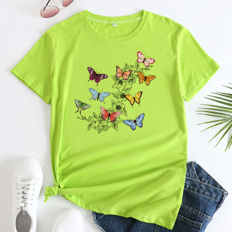 Butterfly Print Love Cotton Short-sleeved T-shirt For Women