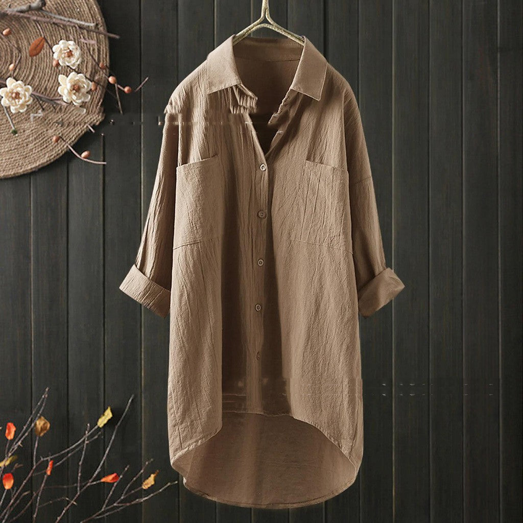 Casual style solid color shirt cotton and linen shirt