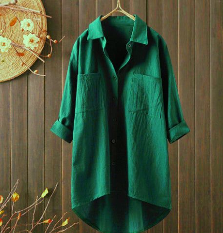 Casual style solid color shirt cotton and linen shirt