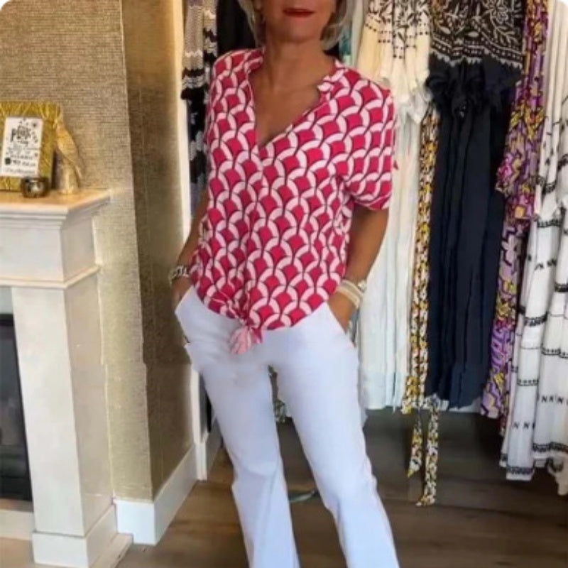 Women's Shirt Summer V-neck Fashion Elegant Printed Shirt