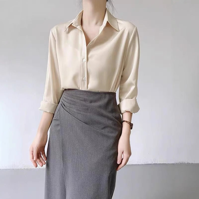 Women's High-grade Green Satin Shirt