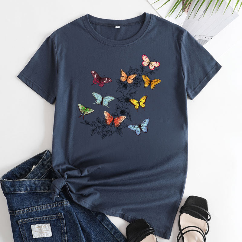 Butterfly Print Love Cotton Short-sleeved T-shirt For Women